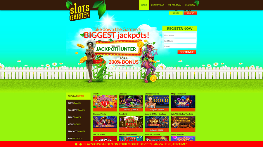 No Deposit Bonus at Slots Garden Casino